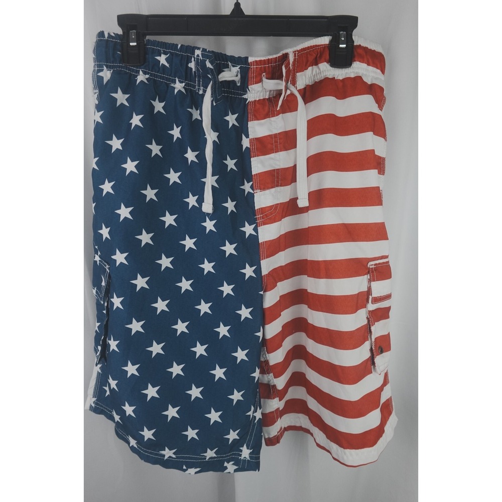 Surf Mentality USA Flag‎ Swim Trunks Men's L Patriotic Stars Stripes Shorts